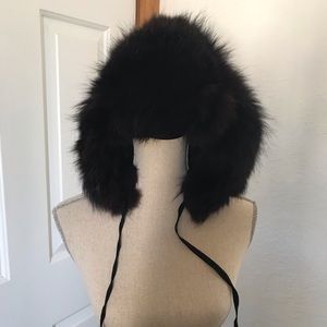 40s 50s VTG Glam Black Fur Winter Hood Hat Lined